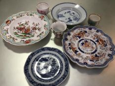 A mixed lot of china including an Ironstone scalloped Imari decorated plate, an English china