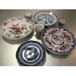 A mixed lot of china including an Ironstone scalloped Imari decorated plate, an English china