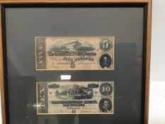 The Confederate States Richmond five dollar note, and a Confederate States of American ten dollar