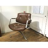 A Preben Fabricius & Jørgen Kastholm, office chair, upholstered in brown patinated leather, with