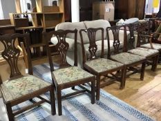 A harlequin set of 19thc and earlier dining chairs including a pair of Georgian oak pierced carved