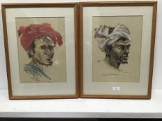 A Doe, Portrait of a North African Figure with Red Turban, watercolour, signed and dated 1966 and
