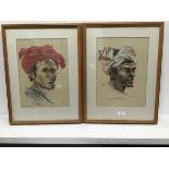 A Doe, Portrait of a North African Figure with Red Turban, watercolour, signed and dated 1966 and