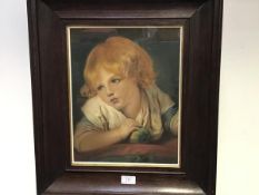 19thc School, Boy with Apple, pastel on board (35cm x 28cm excluding frame)