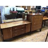 A 1940s/50s Utility two piece bedroom suite comprising a walnut veneered tallboy chest fitted five
