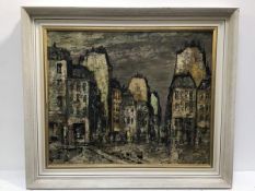 20thc French School, Paris Street Scene, oil on canvas, unsigned (148cm x 59cm)