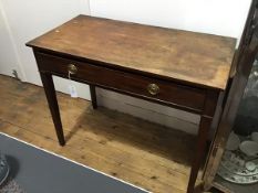 A 19thc mahogany side table, the rectangular top with moulded edge, fitted single frieze drawer,