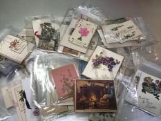 A collection of approximately seventy 19thc and early 20thc greeting cards including Many Happy