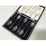 A set of six Sheffield silver seal handled coffee spoons, in original fitted case