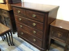 A 19thc stained mahogany chest, the rectangular top with moulded edge above two short and three