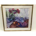 Freda Ewart Scott, The Victorian Jug, watercolour, signed, paper label verso, ex Paisley Art