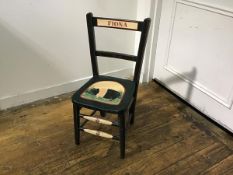 A child's ash and pine painted kitchen style chair, with stylised handpainted Hampshire Pig with red