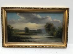 G. Coe, Fishermen on a River, oil on panel, signed (24cm x 44cm excluding frame)