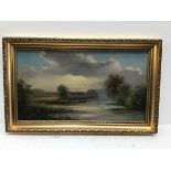 G. Coe, Fishermen on a River, oil on panel, signed (24cm x 44cm excluding frame)