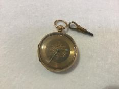 A Victorian gentleman's open faced 18ct gold pocket watch with engraved floral dial and case,