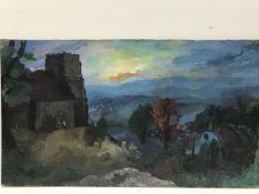 Scottish School, Josephine Haswell Miller ARSA, Looking Towards the Village, watercolour on panel,