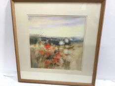 Emila Francis Ferrier, Summer Meadows with Poppies, watercolour, signed indistinctly (32cm x 31cm
