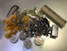 A collection of costume jewellery including a butterfly brooch, two watches, a cigarette lighter,