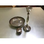 A Birmingham silver octagonal column candlestick (h.24cm), an Edwardian Birmingham silver ring