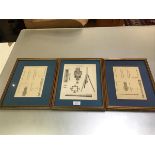 A set of three 19thc book illustrations for barometers, pneumatics mounted in gilt glazed frames (