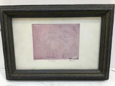 Shelagh Atkinson, Infant on Sheep, etching 4/6, signed (11cm x 14cm excluding mount and frame)