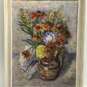 E.Y. Johnston, Still Life with Crysanthemums, oil on board, signed and dated 1984 (59cm x 44cm