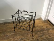 A wrought iron two section magazine rack with ball terminals (h.41cm x 38cm x 25cm)