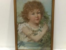 Emily Barnard, Portrait of a Girl with Daisies, pastel, signed (44cm x 29cm excluding frame)