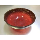 A Vasart style circular orange and gold pyrite fruit bowl, unsigned (h.12cm x 29cm)