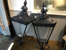 An impressive pair of large Edinburgh street lantern style lights, one with oval plaque, D.W.