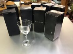 A set of eight Ralph Lauren crystal wine glasses, made in Germany, boxed and unused (h.22cm x d.