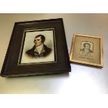 A T. Stevens, Coventry, silk panel depicting Robert Burns and a reverse print on glass depicting