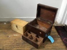 A modern plywood box and a 19thc mahogany Apothecary box, the hinged top enclosing a plain