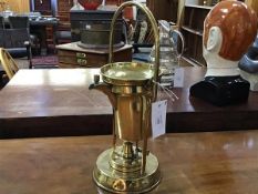 Nautical Interest :an unusual Victorian brass ship's soup pot or kettle on a gimballed burner stand