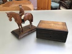 Dan Hanley, St Austell, 1947, treen carved figure riding a horse (h.19cm x 17cm x 10cm) and a