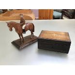 Dan Hanley, St Austell, 1947, treen carved figure riding a horse (h.19cm x 17cm x 10cm) and a