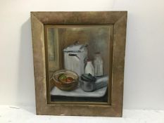 Elizabeth Balmainda, Still Life, oil on panel, paper label verso (49cm x 38cm excluding frame)