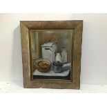 Elizabeth Balmainda, Still Life, oil on panel, paper label verso (49cm x 38cm excluding frame)