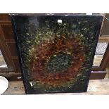 A shattered glass encased multicoloured panel (89cm x 74cm x 4cm)