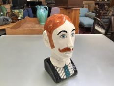 A modern pottery bust of a moustached man by Toni Davidson, with craquelure in the Edwardian