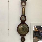 A Victorian rosewood banjo barometer by S. Spelzini, Hatton Wall, London, complete with spirit