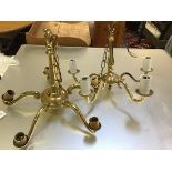 A modern brass five branch pendant light fitting and another similar (h.38cm spread: 44cm) (2)