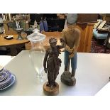 A mixed lot comprising a 19thc spelter figure of a Maiden (h.38cm), mounted on later treen block,