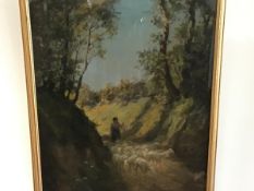 A.H. Jenkins, Country Lane with Sheep, oil on panel, signed and dated 1927 (?) (60cm x 49cm