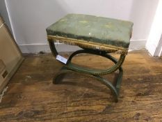 A 1920s/30s Lloyd Loom dressing stool with upholstered satinised top, with fringing, on X frame gilt