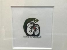 Willie Roger, Wee Bite, woodblock print, 7/25, signed (12cm x 11cm excluding frame)