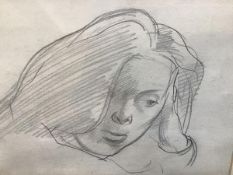 Charles James Mcall, Study of a Young Girl, pencil sketch, paper label verso (16cm x 23cm