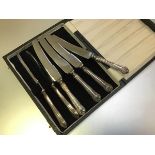 A cased set of six Sheffield silver handled tea knives with original fitted case