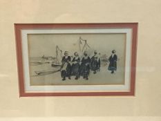 John Terris RSW RI, Fishwives, pencil drawing, paper label verso, The Fine Art Gallery, Dundas