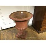 A painted iron campana form garden urn. 62cm by 48cm